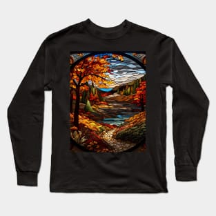 Stained Glass Window Of Autumn Scenery Long Sleeve T-Shirt